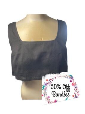 Black Square-Neck Crop Tank Top